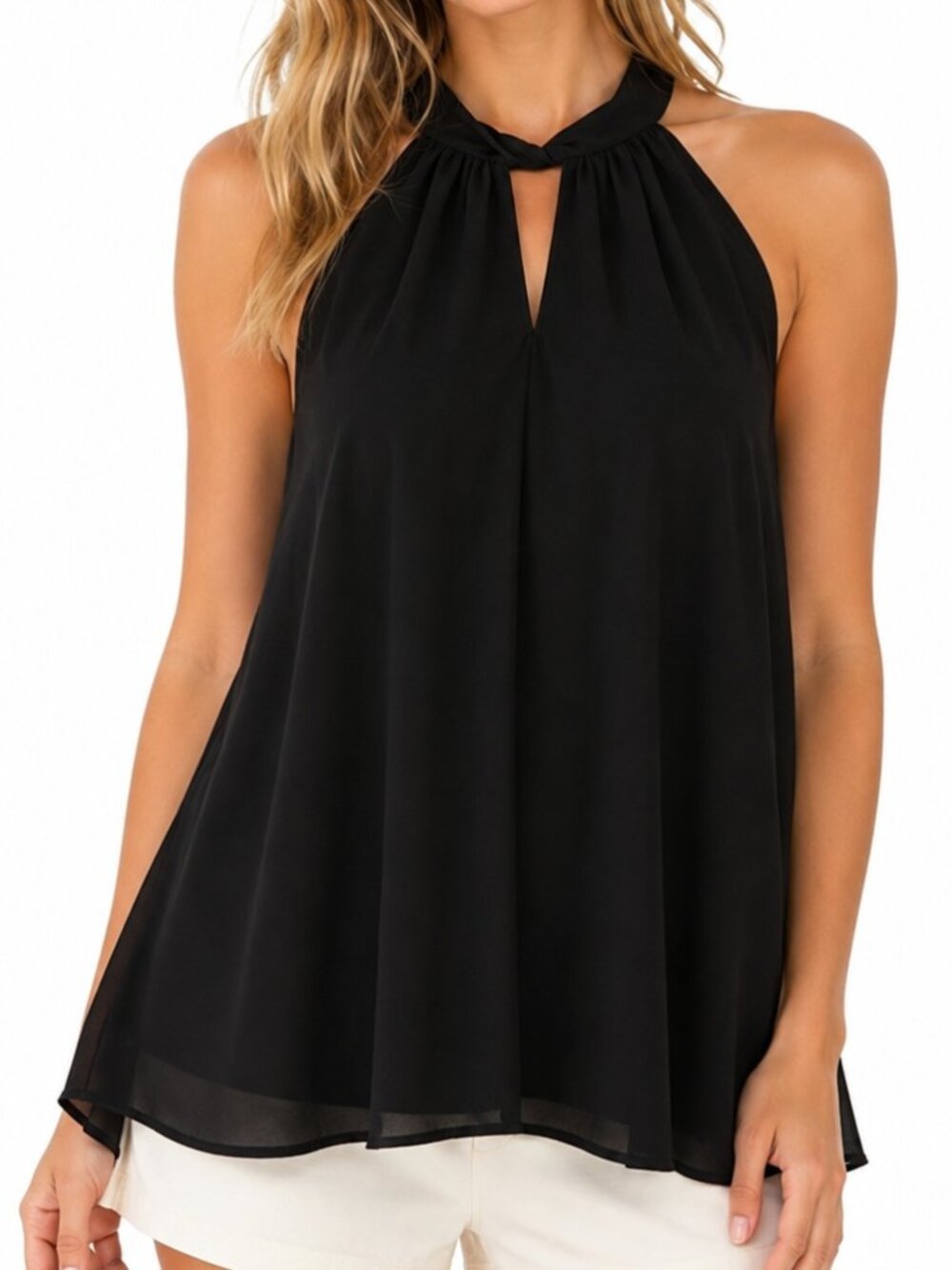 Black Halter Top Women XL High Neck Chiffon Date Night Going Out Blouse